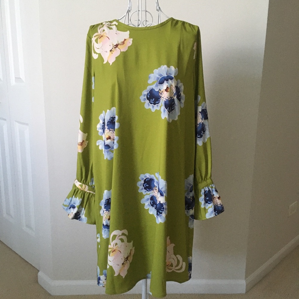 LOFT green floral dress with bow tie detail